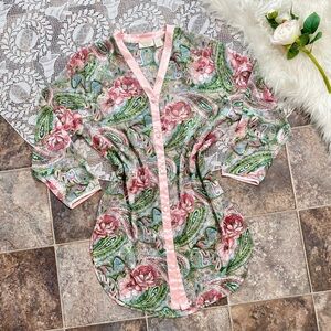 Vintage Victoria’s Secret Gold Label green and pink paisley sheer sleep shirt